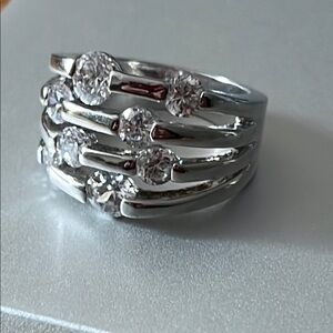Elegant Silver Multi-Band Ring with Crystals size 7